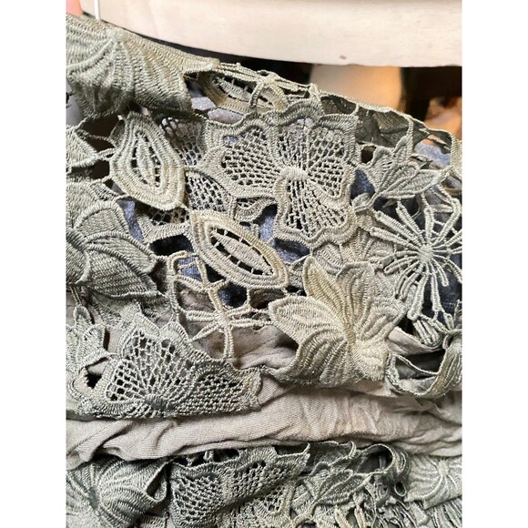 Spense Army Green Embroidered Cutwork Lace Sleeve Trapeze Dress Size L - Picture 6 of 9